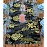 4+1 Altın Varaklı Yaprak Tasarımlı Amerikan Servis & Runner Seti Realhomes