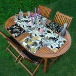 4+1 Siyah Zeminli Gold Detaylı Yaprak Desenli Modern Amerikan Servis & Runner Seti Realhomes