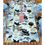 4+1 Siyah Zeminli Gold Detaylı Yaprak Desenli Modern Amerikan Servis & Runner Seti Realhomes