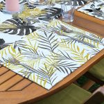 4+1 Beyaz Zeminli Gold Detaylı Yaprak Desenli Modern Amerikan Servis & Runner Seti Realhomes