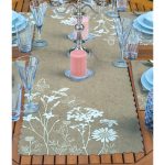 4+1 Rengarenk Zemin Üzerinde Beyaz Çiçek Desenli Modern Amerikan Servis & Runner Seti Realhomes