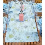 4+1 Renkli Zemin Üzerinde Yaprak Desenli Amerikan Servis & Runner Seti Realhomes