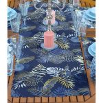 4+1 Lacivert Gold Detaylı Yaprak Tasarımlı Amerikan Servis & Runner Seti Realhomes