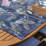 4+1 Lacivert Gold Detaylı Yaprak Tasarımlı Amerikan Servis & Runner Seti Realhomes