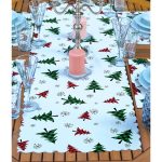 4+1 Ekose Tasarımlı Geyik & Çam Ağacı Motifli Amerikan Servis & Runner Seti Realhomes