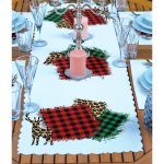 4+1 Çam Ağacı Tasarımlı Ekose Motifli Amerikan Servis & Runner Seti Realhomes