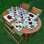 - ServisRunner-Set207-Gorsel1 - Realhomes 4+1 Ekose Çizimli Yaprak Motifli Amerikan Servis & Runner Seti Realhomes