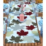 - ServisRunner-Set207-Gorsel2 - Realhomes 4+1 Ekose Çizimli Yaprak Motifli Amerikan Servis & Runner Seti Realhomes