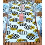 4+1 Siyah Ekose Balkabağı Motifli Amerikan Servis & Runner Seti Realhomes