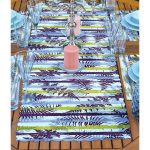 4+1 Renkli Çizgi Zeminli Yaprak Tasarımlı Amerikan Servis & Runner Seti Realhomes