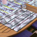 4+1 Renkli Çizgi Zeminli Yaprak Tasarımlı Amerikan Servis & Runner Seti Realhomes