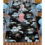 4+1 Siyah Zemin Çiçek Tasarımlı Amerikan Servis & Runner Seti Realhomes