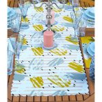 4+1 Beyaz Zemin Fırça Darbeleri Çizimli Amerikan Servis & Runner Seti Realhomes