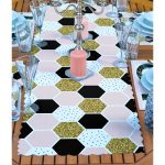 4+1 Pembe Renkli Geometrik Love Tasarımlı Amerikan Servis & Runner Seti Realhomes