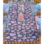 4+1 Siyah & Pembe Zemin Kalp Tasarımlı Amerikan Servis & Runner Seti Realhomes