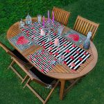 4+1 Siyah Beyaz Çizgili Kalp Motifli Amerikan Servis & Runner Seti Realhomes