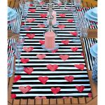 4+1 Siyah Beyaz Çizgili Kalp Motifli Amerikan Servis & Runner Seti Realhomes