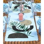 4+1 Beyaz Zeminde Gümüş Ve Gold Yaprak Tasarımlı Amerikan Servis & Runner Seti Realhomes