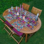 4+1 Kareli Etnik Mandala Desenli Amerikan Servis & Runner Seti Realhomes