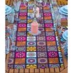 4+1 Kareli Etnik Mandala Desenli Amerikan Servis & Runner Seti Realhomes