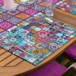 4+1 Kareli Etnik Mandala Desenli Amerikan Servis & Runner Seti Realhomes