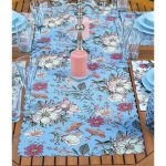 4+1 Pastel Zemin Kurumuş Çiçek Çizimli Amerikan Servis & Runner Seti Realhomes