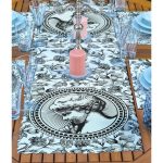 4+1 Beyaz Zemin Etnik Kara Kalem Çizimli Amerikan Servis & Runner Seti Realhomes