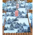 4+1 Özel Tasarım Geyikler & Çam Ağacı Motifli Amerikan Servis & Runner Seti Realhomes