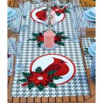 4+1 Gri Ekose Zeminli Kuş Tasarımlı Amerikan Servis & Runner Seti Realhomes