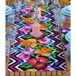 4+1 Neon Çizimli Çiçek Tasarımlı Amerikan Servis & Runner Seti Realhomes