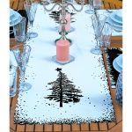 4+1 Siyah Beyaz Çam Ağacı & Kozalak Tasarımlı Amerikan Servis & Runner Seti Realhomes