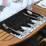 4+1 Siyah Beyaz Çam Ağacı & Kozalak Tasarımlı Amerikan Servis & Runner Seti Realhomes