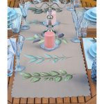 4+1 Renkli Zemin Yaprak Dalları Özel Tasarım Amerikan Servis & Runner Seti Realhomes