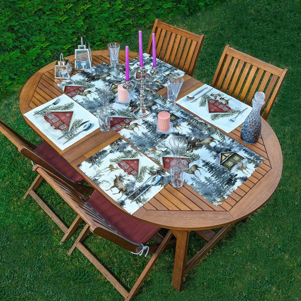 - ServisRunner-Set288-Gorsel1 - Realhomes  4+1 Kırmızı Ekose Mery Christmas Özel Tasarımlı Amerikan Servis & Runner Seti Realhomes