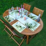 4+1 Beyaz Zemin Yeşil Tropik Yaprak Motifli Amerikan Servis & Runner Seti Realhomes