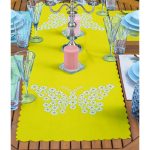 4+1 Renkli Zemin Papatya Kelebek Özel Tasarımlı Amerikan Servis & Runner Seti Realhomes