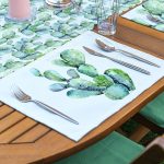 4+1 Beyaz Zemin Kaktüs Tasarımlı Amerikan Servis & Runner Seti Realhomes