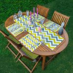 4+1 Sarı & Gri Zigzag Motifli Amerikan Servis & Runner Seti Realhomes