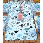 4+1 Renkli Kaktüs Tasarımlı Amerikan Servis & Runner Seti Realhomes