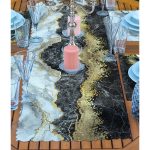 4+1 Siyah & Gri Mermer Tasarımlı Amerikan Servis & Runner Seti Realhomes