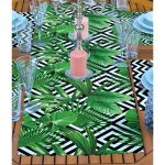 - ServisRunner-Set89-Gorsel2 - Realhomes 4+1 Siyah Beyaz Geometrik Zeminli Yeşil Yapraklı Amerikan Servis & Runner Seti Realhomes