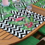 - ServisRunner-Set89-Gorsel3 - Realhomes 4+1 Siyah Beyaz Geometrik Zeminli Yeşil Yapraklı Amerikan Servis & Runner Seti Realhomes