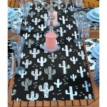 4+1 Siyah Beyaz Kaktüs Tasarımlı Amerikan Servis & Runner Seti Realhomes