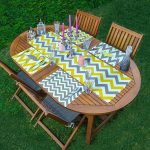 4+1 Sarı & Gri Zigzag Flamingo Tasarımlı Amerikan Servis & Runner Seti Realhomes