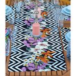 4+1 Geometrik Zigzag Zeminli Gül Motifli Amerikan Servis & Runner Seti Realhomes