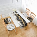 - RunnerYuvPofiSet115-Siyah-Mermer-Motifli-4-Yuvarlak-Pofidik-Sandalye-Minderi-ve-1-Runner-Seti - Realhomes Siyah Mermer Motifli 4 Yuvarlak Pofuduk Sandalye Minderi ve 1 Runner Seti Realhomes