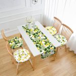 Limon Motifli 4 Yuvarlak Pofuduk Sandalye Minderi ve 1 Runner Seti Realhomes