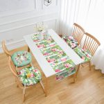 Yeşillik İçinde Flamingo Tasarımlı 4 Yuvarlak Pofuduk Sandalye Minderi ve 1 Runner Seti Realhomes