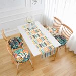 - RunnerYuvPofiSet218-Troplik-Renkli-Yapraklar-4-Yuvarlak-Pofidik-Sandalye-Minderi-ve-1-Runner-Seti - Realhomes Troplik Renkli Yapraklar 4 Yuvarlak Pofuduk Sandalye Minderi ve 1 Runner Seti Realhomes