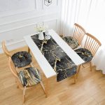 - RunnerYuvPofiSet253-Siyah-Altin-Varakli-Mermer-Motifli-4-Yuvarlak-Pofidik-Sandalye-Minderi-ve-1-Runner-Seti - Realhomes  Siyah Altın Varaklı Mermer Motifli 4 Yuvarlak Pofuduk Sandalye Minderi ve 1 Runner Seti Realhomes